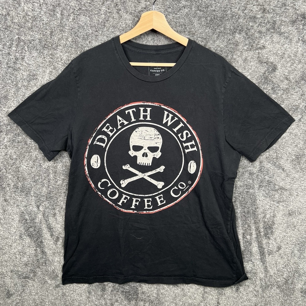 Death Wish Coffee T-Shirt Black Logo 2XL Ringspun Cotton Crew Cafe Caffeine